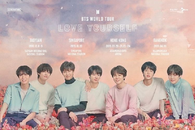 Poster pengumuman jadwal tur dunia Love Yourself BTS untuk Asia.