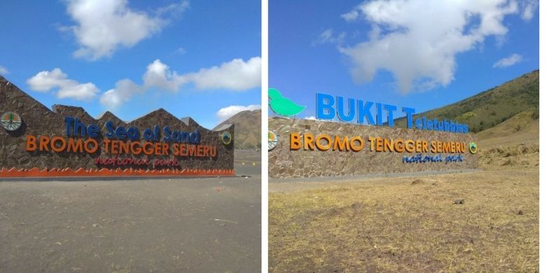 Papan nama di lautan pasir Bromo dan di Bukit Teletubies yang masuk Taman Nasional Bromo Tengger Semeru yang diprotes  Masyarakat Fotografi Indonesia dan Sahabat Bromo. 