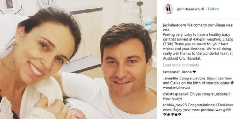 Perdana Menteri Jacinda Ardern melahirkan bayi perempuan pada Kamis (21/6/2018). (Instagram/Jacinda Ardern)