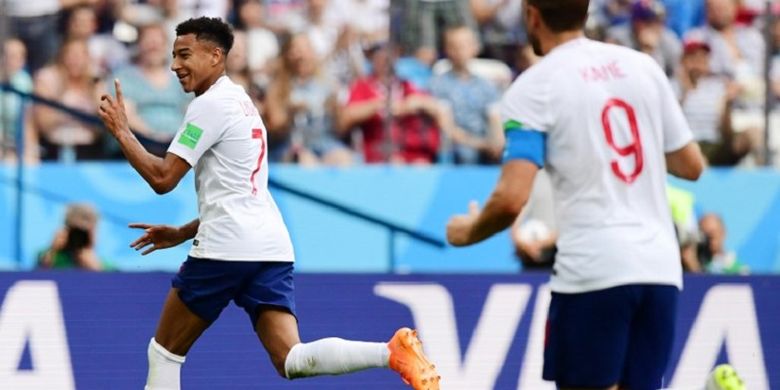 Jesse Lingard merayakan gol Inggris ke gawang Panama pada laga Grup G Piala Dunia 2018 di Nizhny Novgorod, 24 Juni 2018. 