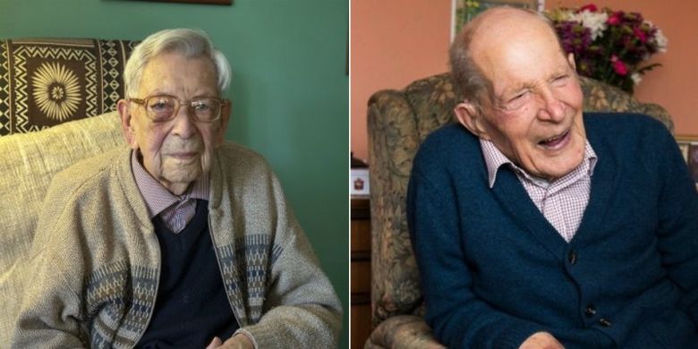 Bob Weighton dan Alf Smith merayakan ulang tahun ke-111 pada Jumat (29/3/2019). (BBC)