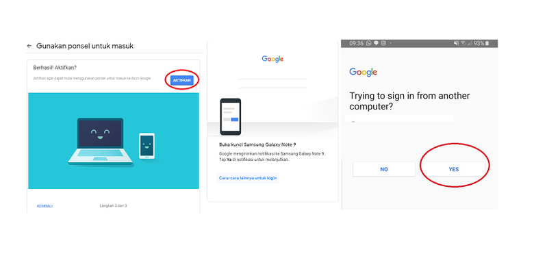 Pilih Aktifkan untuk melanjutkan proses log-in, kemudian coba masuk email di desktop. Nantikan, ponsel akan menerima verifikasi jika ingin masuk log-in ataukan ditolaknya.