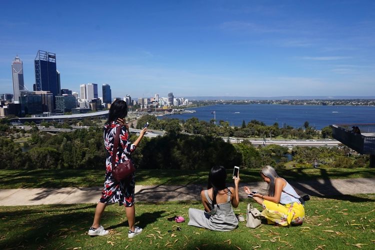 Menikmati sore di Kings Park and Botanic Garden, Perth, Australia Barat.