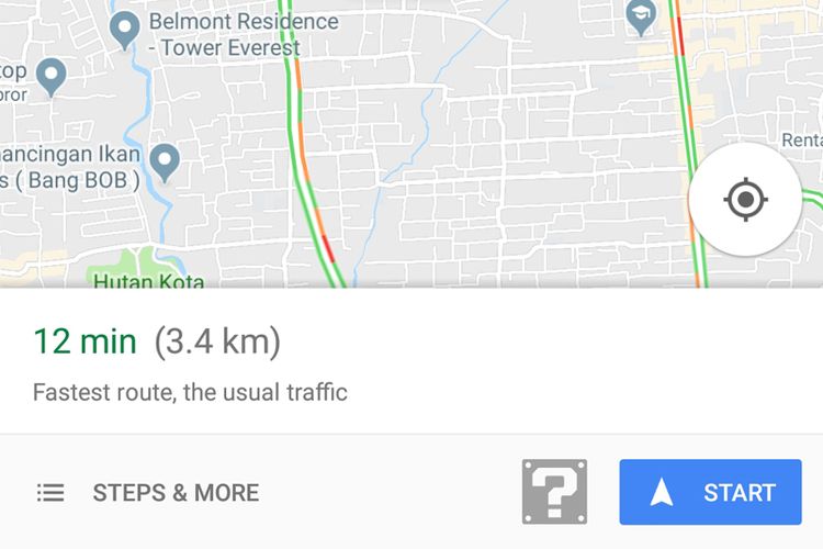 Simbol ? yang khas di game Mario, tekan untuk memunculkan karakter Mario Kart di Google Maps.