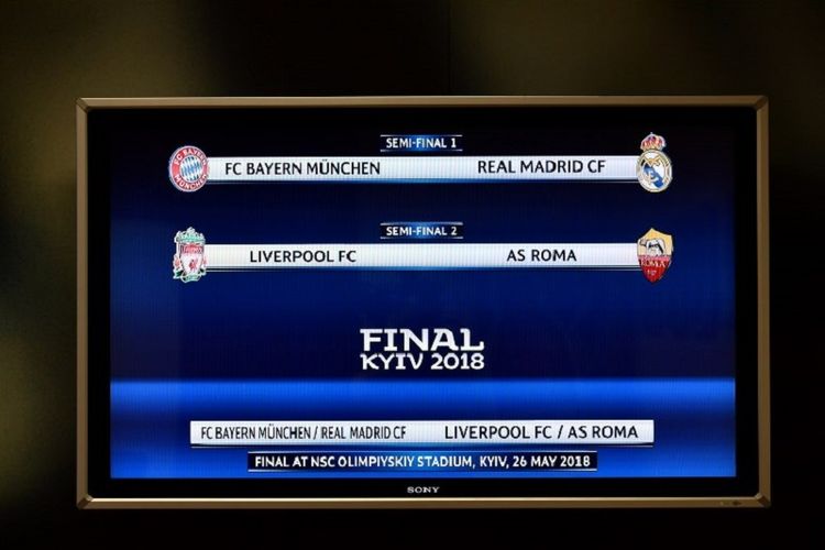 Hasil undian semifinal Liga Champions di Nyon, Jumat (13/4/2018), mempertemukan Bayern Muenchen vs Real Madrid dan Liverpool vs AS Roma. 