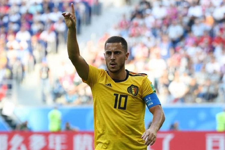Eden Hazard mencetak satu gol saat Belgia menang atas Inggris pada perebutan posisi ketiga Piala Dunia 2018 di St. Petersburg, 14 Juli 2018. 