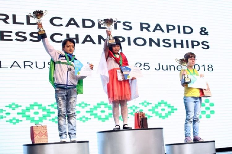 Pecatur cilik Indonesia, Samantha Edithso, menjadi juara dunia catur U-10 di Belarus, 25 Juni 2018. 