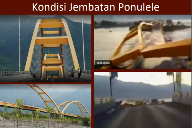 Jembatan Ponulele, Palu, Sulawesi Tengah saat sebelum dan sesudah tsunami.