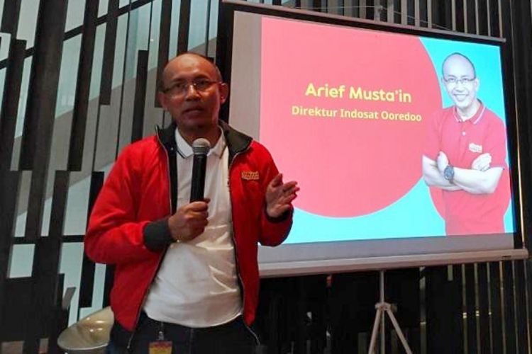 Arief Mustain, Direktur Indosat Ooredoo saat memaparkan transformasi bisnis digital Indosat dalam acara Kumpul Media di Jakarta Pusat, Rabu (14/11/2018).