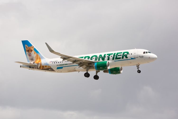 Pesawat Airbus A320 milik maskapai penerbangan Frontier Airlines.