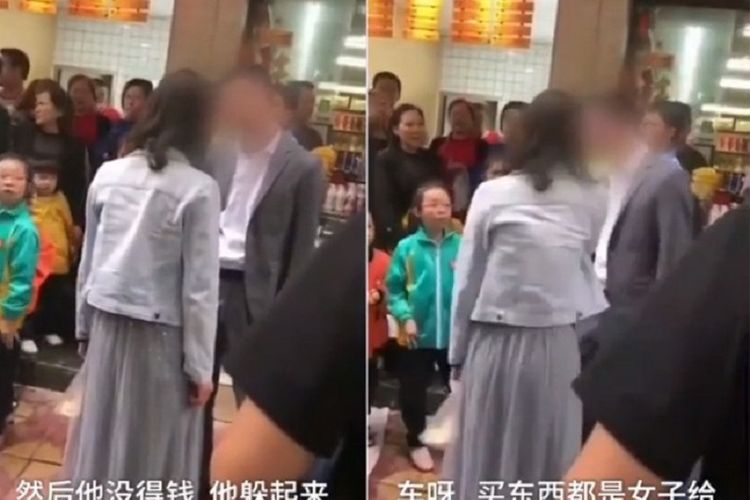 Potongan rekaman video memperlihatkan sepasang kekasih bertengkar di jalanan Sichuan, China. Si gadis marah dan menampar pacarnya setelah dibelikan ponsel.