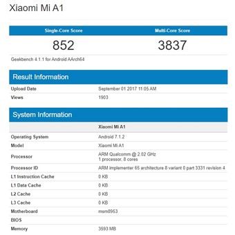 Bocoran benchmark Xiaomi A1