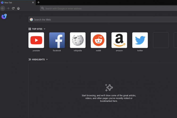 Mozilla Firefox dengan Dark Mode.