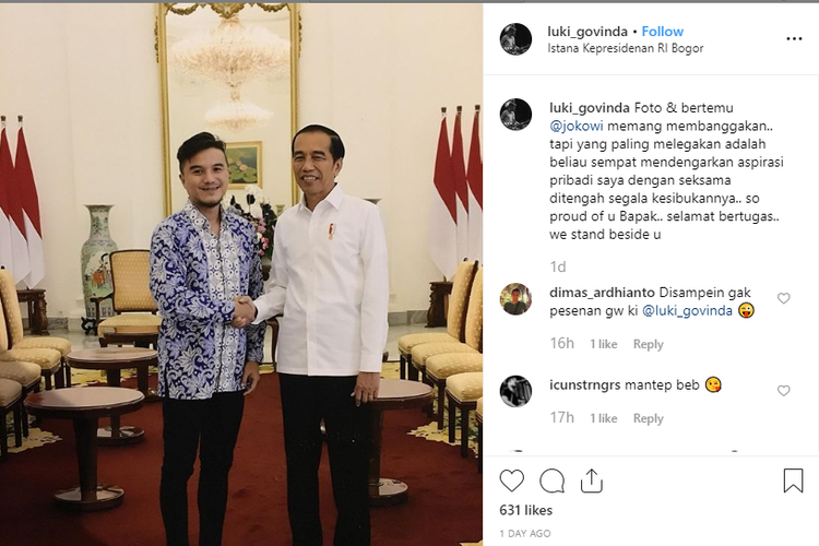 Pemain band Luki Govinda saat berfoto bersama Presiden Jokowi.