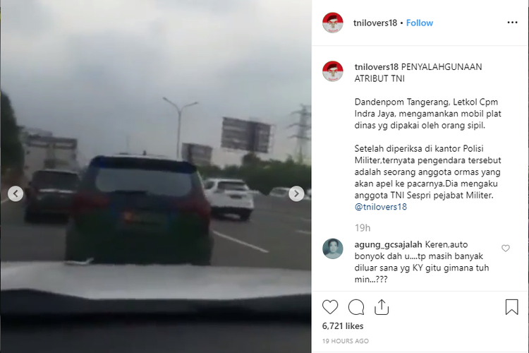 Sebuah mobil tertangkap polisi militer menggunakan pelat dinas TNI palsu. Mobil itu juga menggunakan rotator dengan badan mobil yang dicat layaknya kendaraan dinas TNI Angkatan Darat.