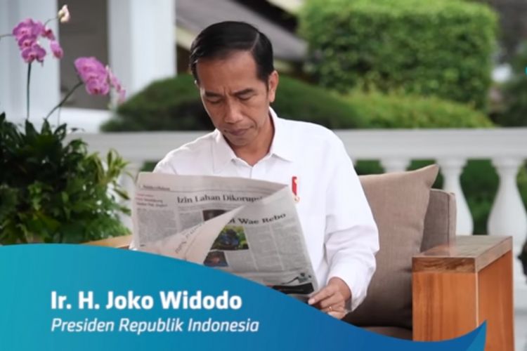 Presiden Joko Widodo saat membaca harian Kompas dan menyampaikan pesan dan harapanya untuk harian Kompas yang pada Kamis (28/6/2018) berulang tahun ke-53. 