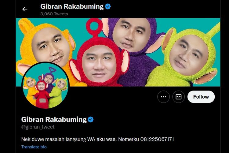 Foto profil dan header akun Twitter milik Gibran Rakabuming Raka