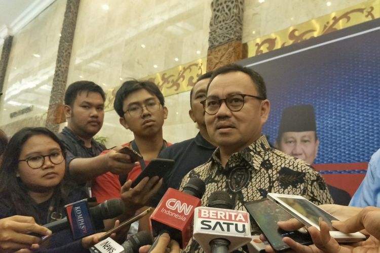 Direktur Materi Debat Badan Pemenangan Nasional (BPN) Sudirman Said di Jakarta Convention Center (JCC), Senayan, Jakarta, Senin (14/1/2019).