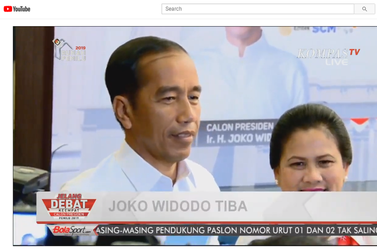 Capres nomor 01 Joko Widodo saat tiba di lokasi debat keempat, Sabtu (30/3/2019).