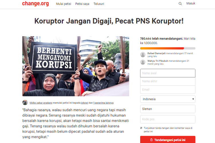 Petisi Koruptor Jangan Digaji, Pecat PNS Koruptor!