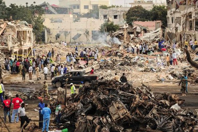 Bom yang meledak di Mogadishu, ibu kota Somalia, pada Sabtu (14/10/2017), menewaskan lebih dari 350 orang. (Foto:Dok)