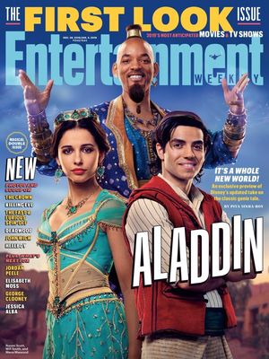 Sampul majalah Entertainment Weekly yang menampilkan tiga karakter utama film live-action Aladdin.