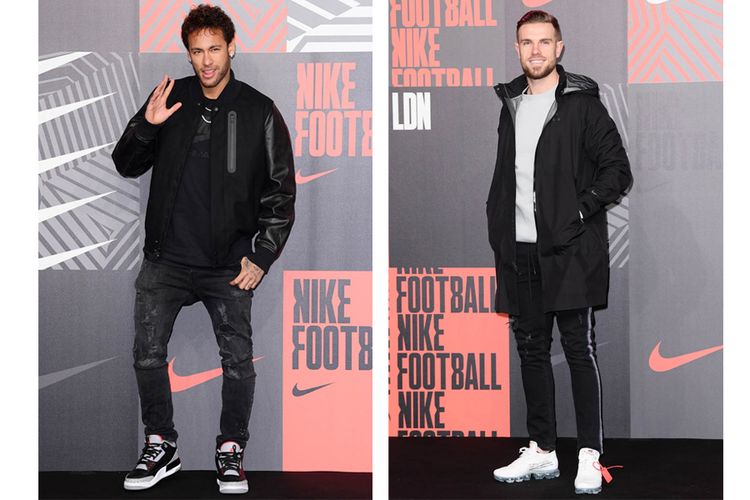 Neymar dengan Air Jordan 3 dan Jordan Henderson dengan Nike Air VaporMax yang belum dirilis ke pasar.