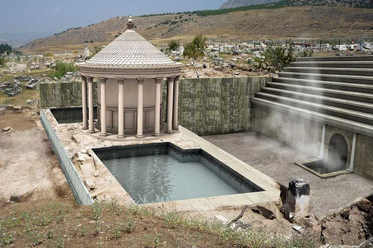 Rekonstruksi digital dari gerbang neraka Romawi di Hierapolis.