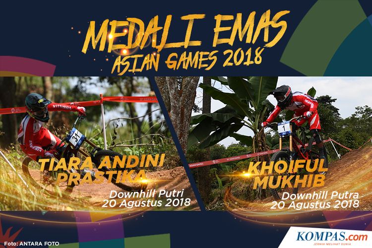 Atlet balap sepeda downhill putri, Tiara Andini Prastika, dan atlet downhill putra Khoiful Mukhib, meraih medali emas pada Asian Games 2018.