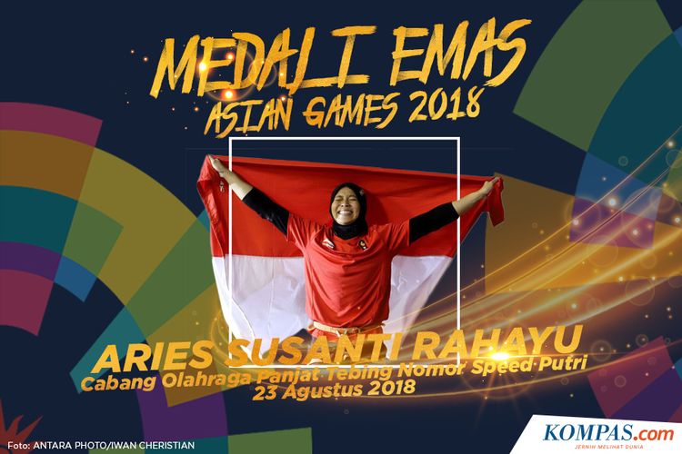 Aries Susanti rahayu meraih medali emas pada cabang olahraga panjat tebing nomor speed putri