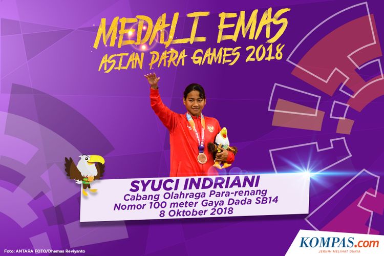Syuci Indriani, meraih medali emas pada cabang olahraga Para-renang nomor 100 meter Gaya Dada SB14