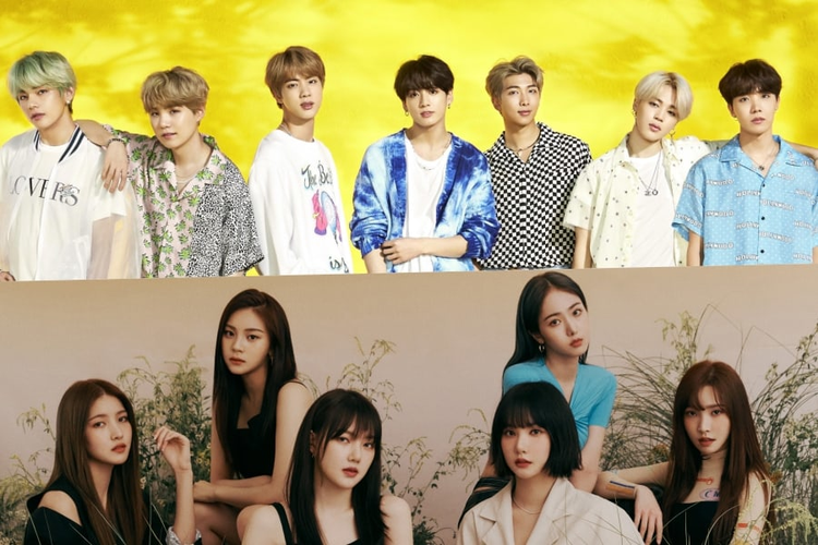 Dua grup idola BTS (atas) dan GFRIEND 