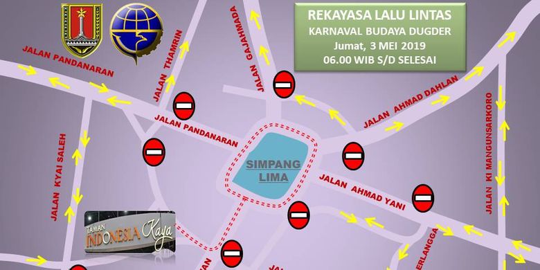 Rekayasa lalu lintas di Kota Semarang saat pelaksanaan Karnaval Budaya Dugder berlangsung pada Jumat (3/5/2019). 