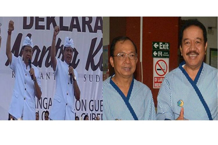 Dua pasangan calon kepala daerah di Bali, (kiri)  Ida Bagus Rai Dharmawijaya Mantra - Ketut Sudikerta dan I Wayan Koster - Cokorda Artha Ardhana Sukawati (kanan).