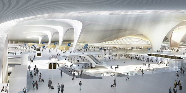 Bangunan terminal didukung oleh delapan tiang berbentuk C raksasa. Desain tiang ini mampu membiarkan banyak sinar matahari masuk ke dalam ruangan. 
