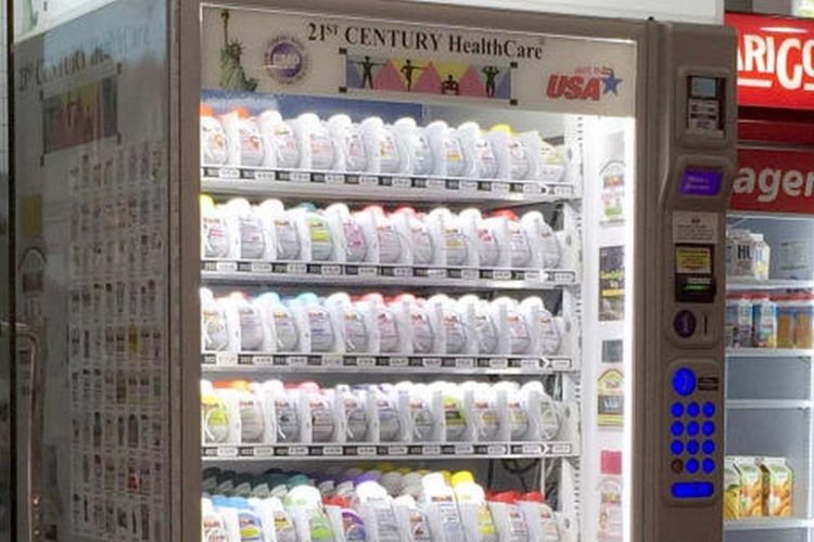 Mesin penjual otomatis allat kesehatan di Singapura.