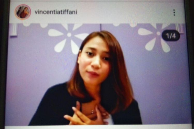 Foto Vincentia Tiffani dari video klarifikasi di instagram pribadinya terkait pertanyaanya diacara peluncuran Rumah Siap Kerja dan Pelatihan OK OCE di Sleman. 