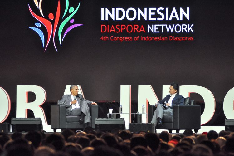 Mantan Presiden Amerika Serikat, Barack Obama, hadir dalam acara Kongres Diaspora Indonesia ke-4 di The Kasablanka, Sabtu (1/7/2018)