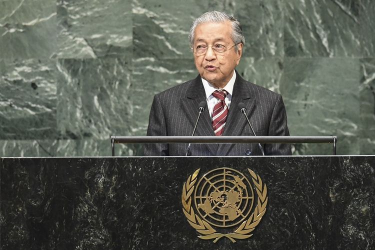 Perdana Menteri Malaysia Mahathir Mohamad ketika berpidato dalam Sidang Umum ke-73 PBB di New York Jumat (28/9/2018).