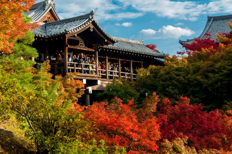 Kuil Tofuku-ji terkenal sebagai salah satu tempat terbaik untuk menyaksikan dedaunan di musim gugur di Kyoto, Osaka, Jepang.