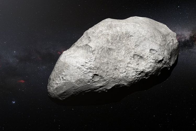 Ilustrasi 2004 EW95, asteroid kaya karbon pertama yang dikonfirmasikan ada di Sabuk Kuiper.