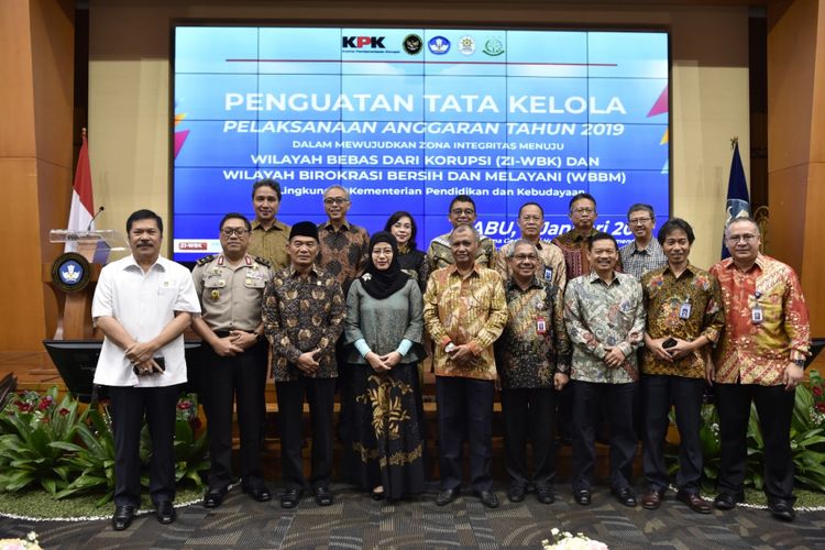 Kemendikbud mengadakan taklimat/briefing Tata Kelola Pelaksanaan Anggaran Tahun 2019 di Grha Utama kantor Kemendikbud, Jakarta, Rabu (9/1/19).