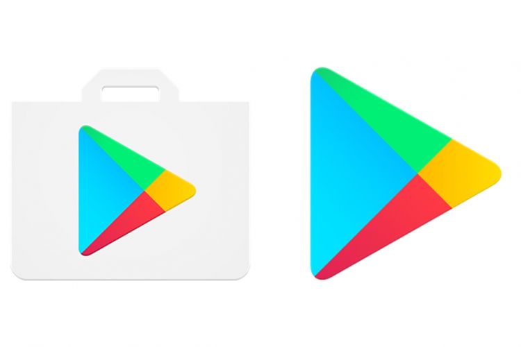 Tampilan logo baru Google Play Store (kanan) dibanding logo lama