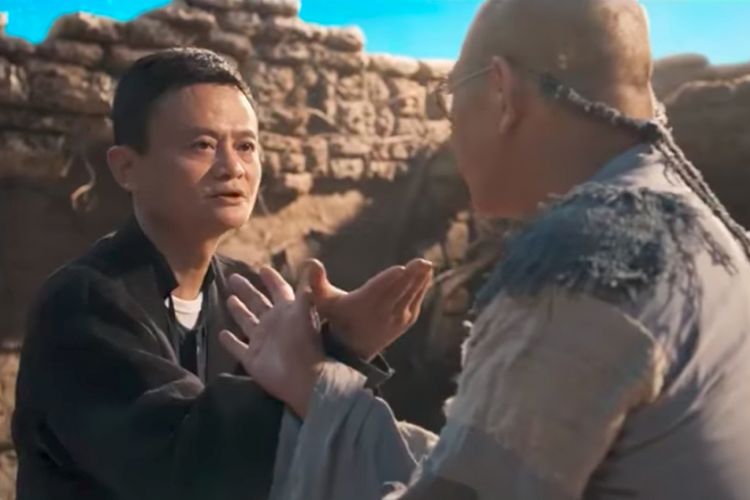 CEO Alibaba Jack Ma (kiri) bertarung melawan Jet Li dalam film pendek Gong Shou Dao.
