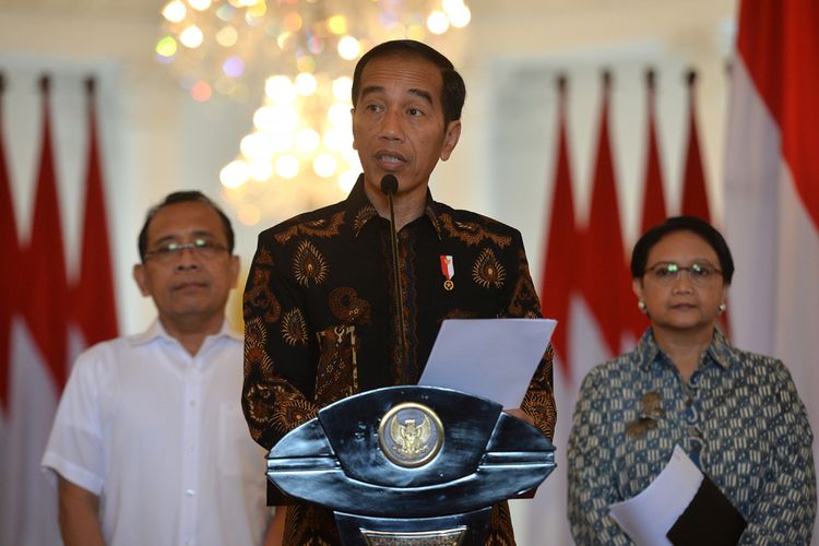 Presiden Joko Widodo saat konferensi pers di Ruang Teratai, Istana Presiden, Bogor, Selasa (12/6/2018, mengenai terpilihnya Indonesia sebagai Anggota Tidak Tetap Dewan Keamanan PBB. 