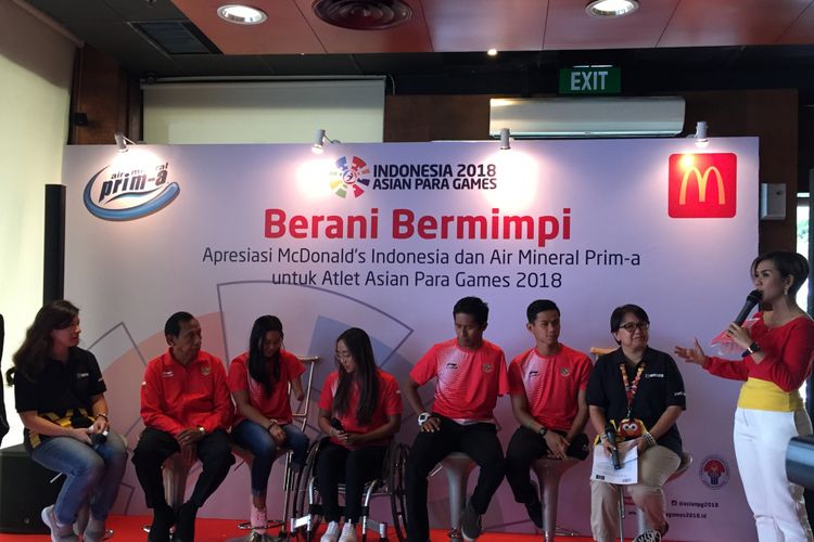 Para atlet renang Asian Para Games 2018 dalam acara Apresiasi Atlet Asian Para Games  2018 oleh McDonald’s Indonesia di McD Sarinah Jakarta, Rabu (17/10/2018).