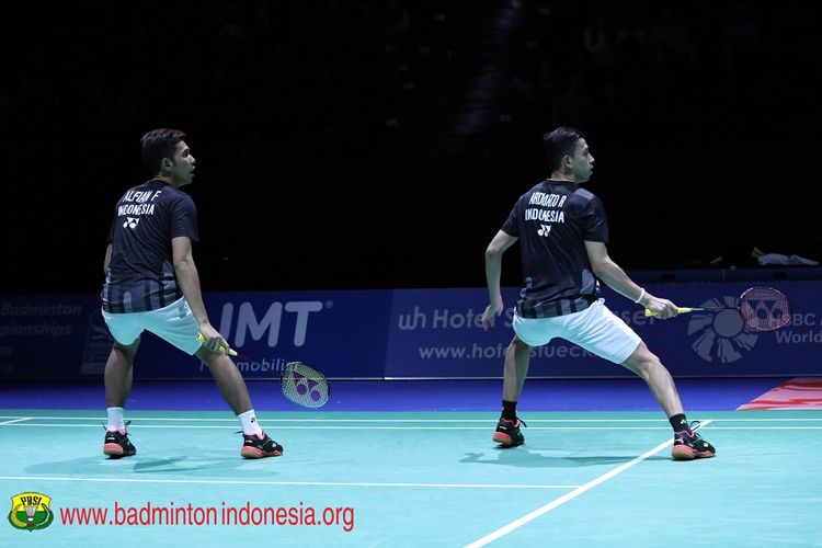 Pasangan ganda putra Indonesia, Fajar Alfian/Muhammad Rian Ardianto, melangkah ke final Swiss Open, 16 Maret 2019. 
