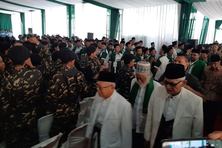 Wakil Presiden Terpilih Maruf Amin saat menghadiri Pelatihan Kepemimpinan Ansor di Serang, Selasa (3/9/2019)