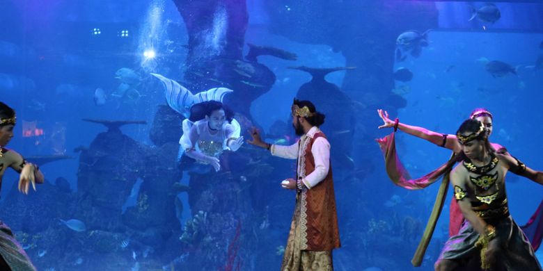 Pertunjukan mermaid di Jakarta Aquarium yang digelar setiap hari.