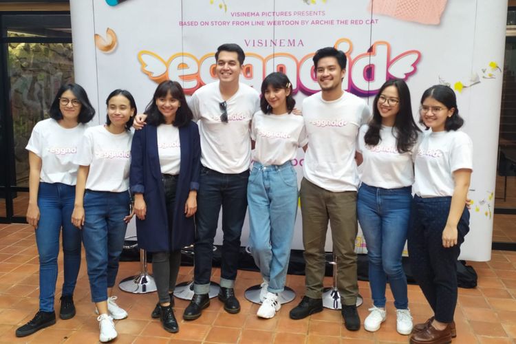 Jumpa pers perkenalan para pemain film Eggnoid di kawasan Cilandak, Jakarta Selatan, Jumat (5/7/2019).